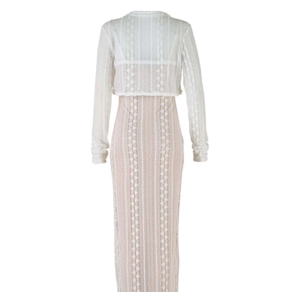 Elegant Lace Long Sleeve Dress in Cream